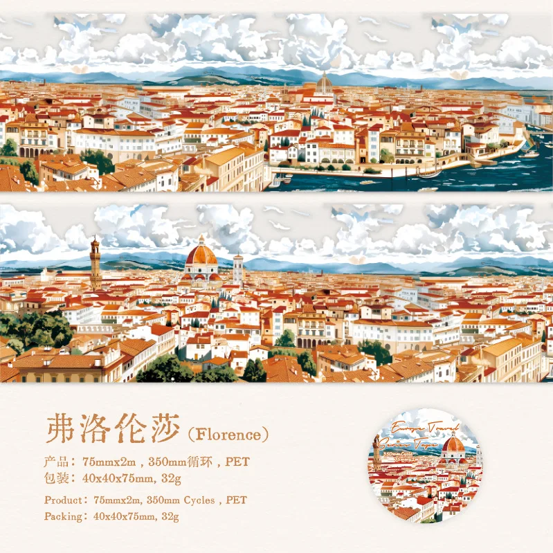 

1 рулон ПЭТ-ленты, круг, европейские дорожные принадлежности, наклейки для украшения справочника, материал, петля, клей, ежедневная вырезка для скрапбукинга, 72 мм * 2 м