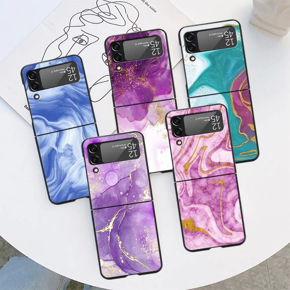 

Цветной Роскошный Мраморный чехол для Samsung Galaxy Z Flip 3 4 5G Flip4 Flip3, черный твердый чехол для телефона из поликарбоната Zflip3 Zflip4, защитный чехол