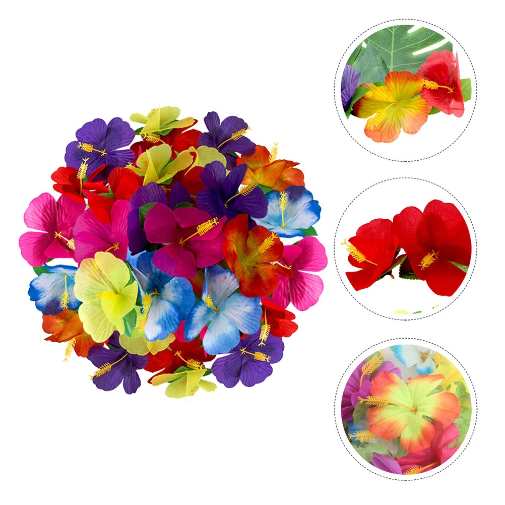 

72 Pcs Simulation Hibiscus Flower Ornament Hawaii Fake Bulk Wedding Decor Desktop Home Table Decorative Artificial