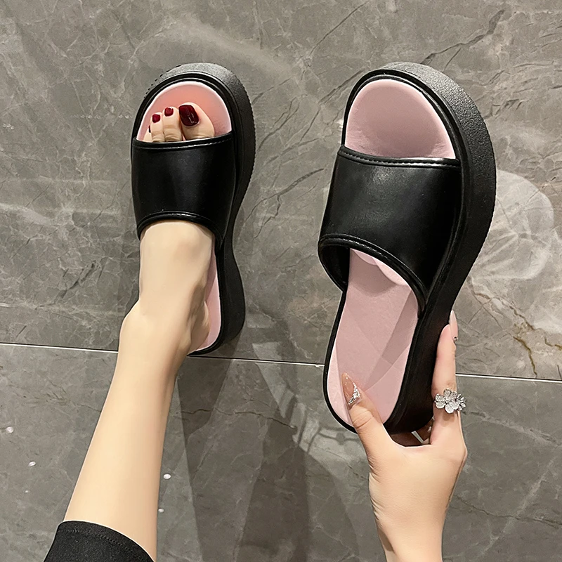 

Летние шлепанцы, женские сандаловые женские пляжные туфли, Повседневные Дышащие шлепанцы на каблуке толстая подошва с наклоном Femme Chaussure Femme