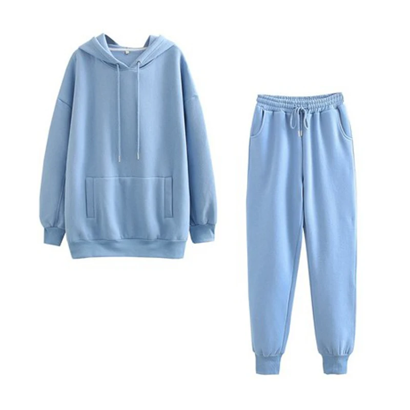 

Комплект зимней одежды из 2 предметов, женские толстовки, однотонный флисовый свитшот и спортивные брюки, Женский комплект одежды, свитшот, ...