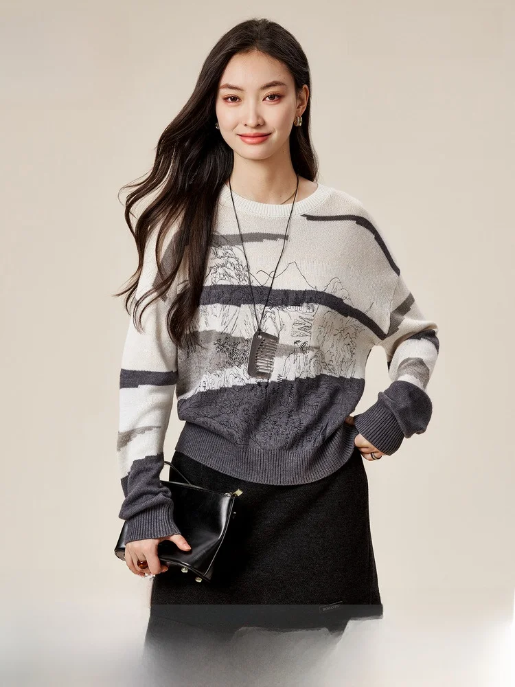 XG Snow Song вышитый цветной дизайн шерстяной свитер 2024 новый зимний свободный