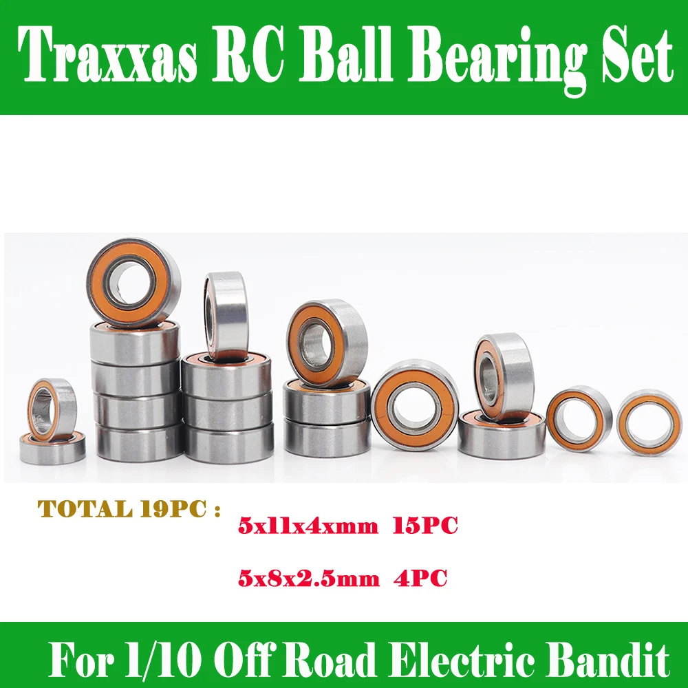 

Traxxas RC Bearing Set For 1/10 Off Road Electric Bandit 5x11x4 mm 15 PC , 5x8x2.5 mm 4PC Orange Bearings ( Total 19PC )