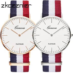 Часы наручные мужские и женские кварцевые с нейлоновым ремешком