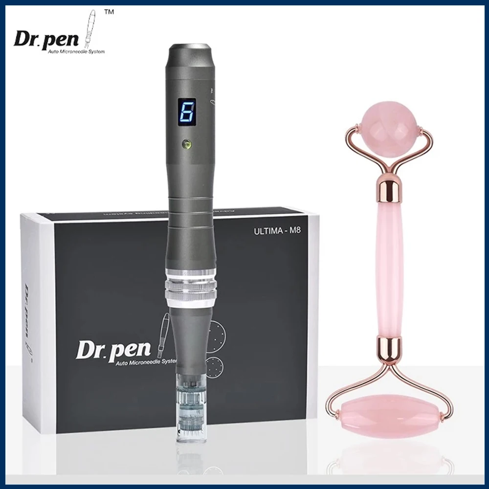 Wireless Dr Pen Ultima M8 + Jade roller gua sha natural stone Kit Professional Doctor Pen Microneedling Derma Pen Beuty Tool