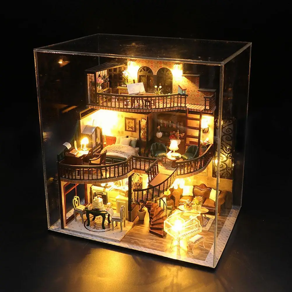 

DIY Wooden Dollhouse Miniature Building Kit Three-tier Dollhouse Modern With Miniature Kits Building Furniture Loft Toy B7J5