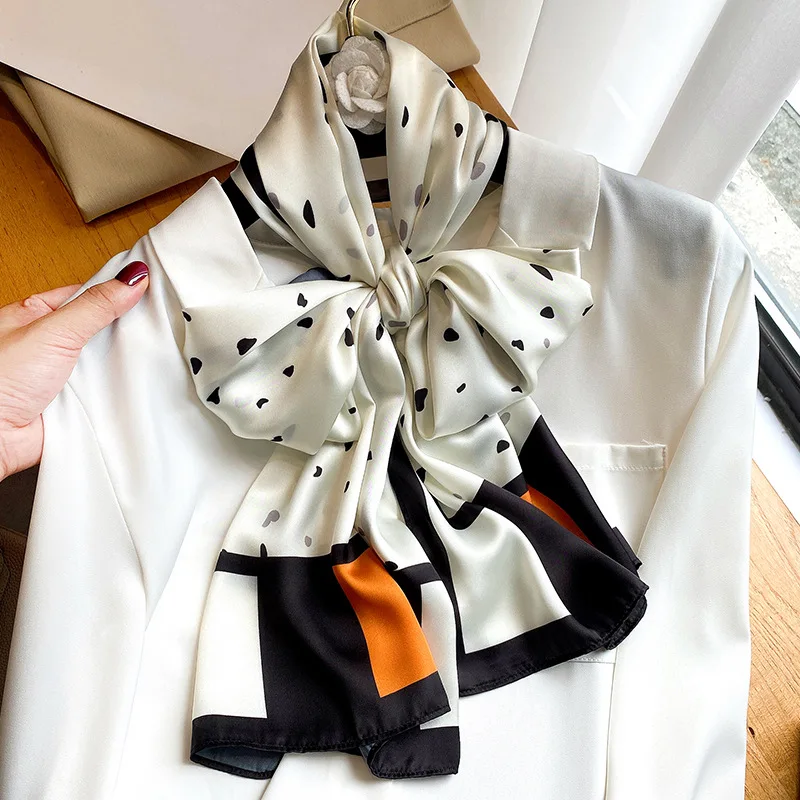 

Classic Print Dot Silk Scarves New Fashion Sunscreen Long Scarf Korean Style 160X40CM Headcloth 2022 Four Seasons Popular Shawls