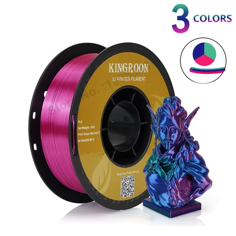 KINGROON трехцветный Шелковый пла пластик для 3D принтера, 3 в 1 многоцветная нить для 3d-печати пла 1,75 мм 1 кг Новинка