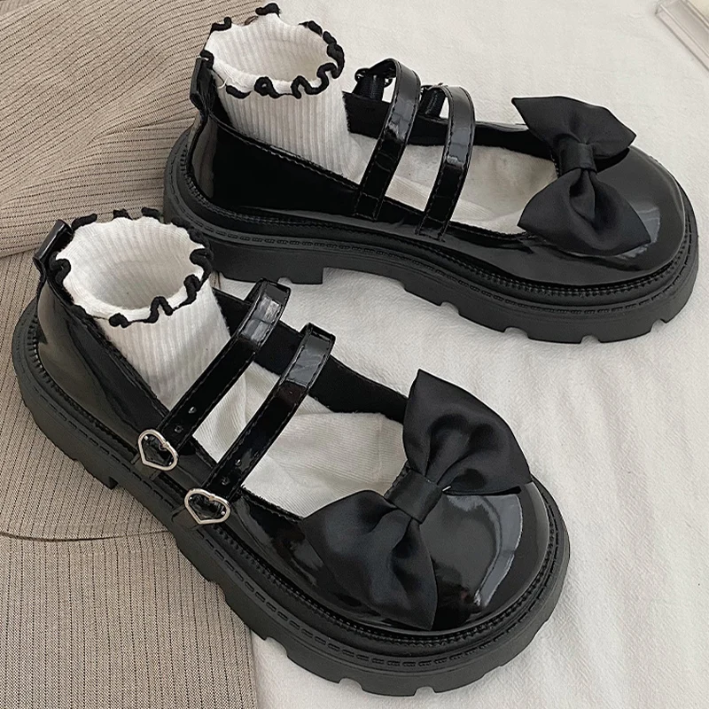 

Mary Janes Flats Platform Casual Round Toe Shoes High Heels Buckle Bow Shoes Autumn New 2022 Women Fad Dress Party Loafers Shoes