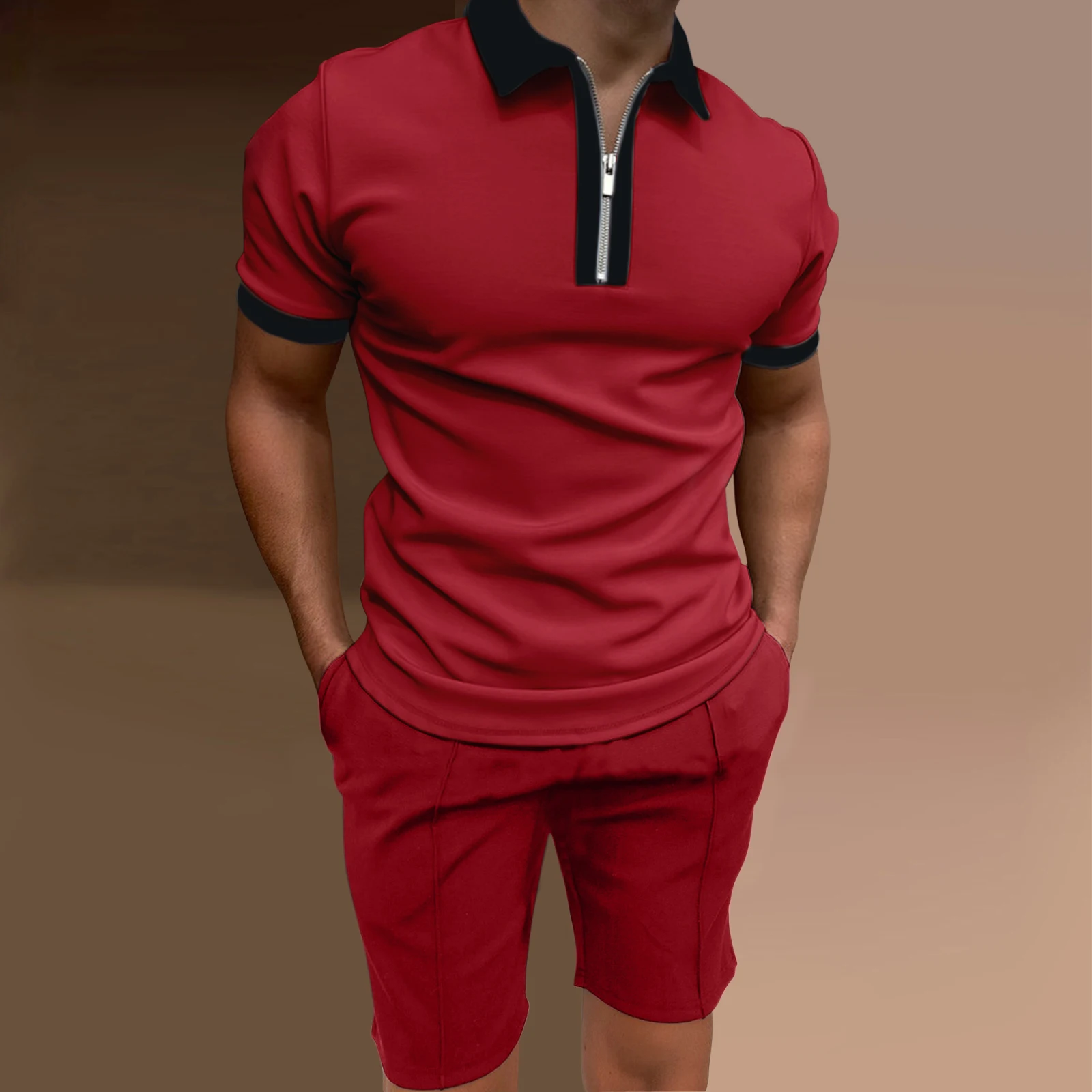 Summer Simple Retro Style Short Sleeved Polo Shirt Daily Shorts 2 Piece Sets Tracksuit Men's  Pure Color Casual Sports Suit