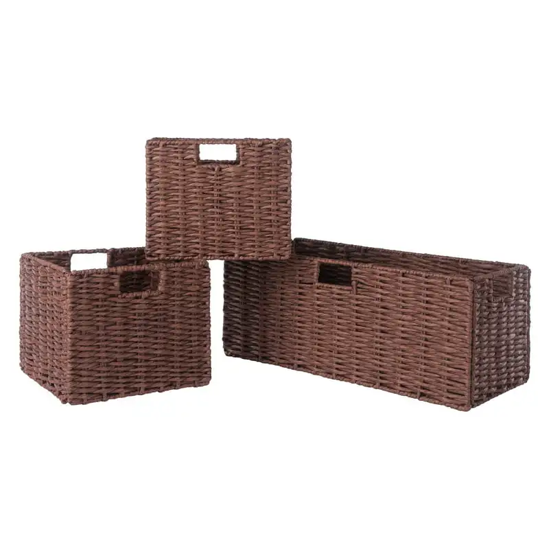 

Tessa 3-Pc Woven Rope Baskets, Foldable, Walnut