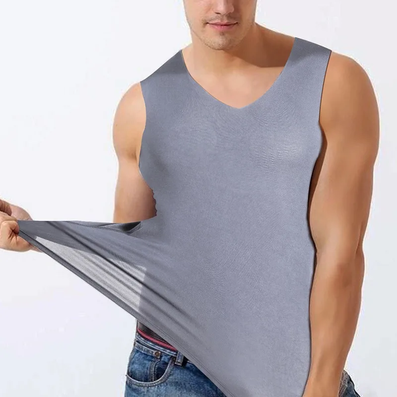 

Men's Summer Seamless Elasticity Tank Top Comfortable Vest Undershirt Sleeveless V Neck Soft Solid Vest New Fashion Casual Tops