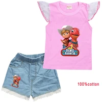 boys clothes summer dino ranch sets kids short sleeve t shirt topjeans shorts 2pcs baby kids girls outfits 2022 children casual