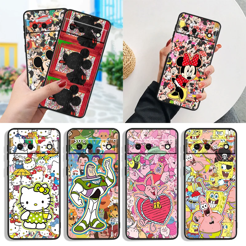 

Cute Disney Mickey Mouse Shockproof Cover for Google Pixel 7 6a 6 Pro 5 4 4A XL 5G Black Phone Case Shell Soft Fundas Capa