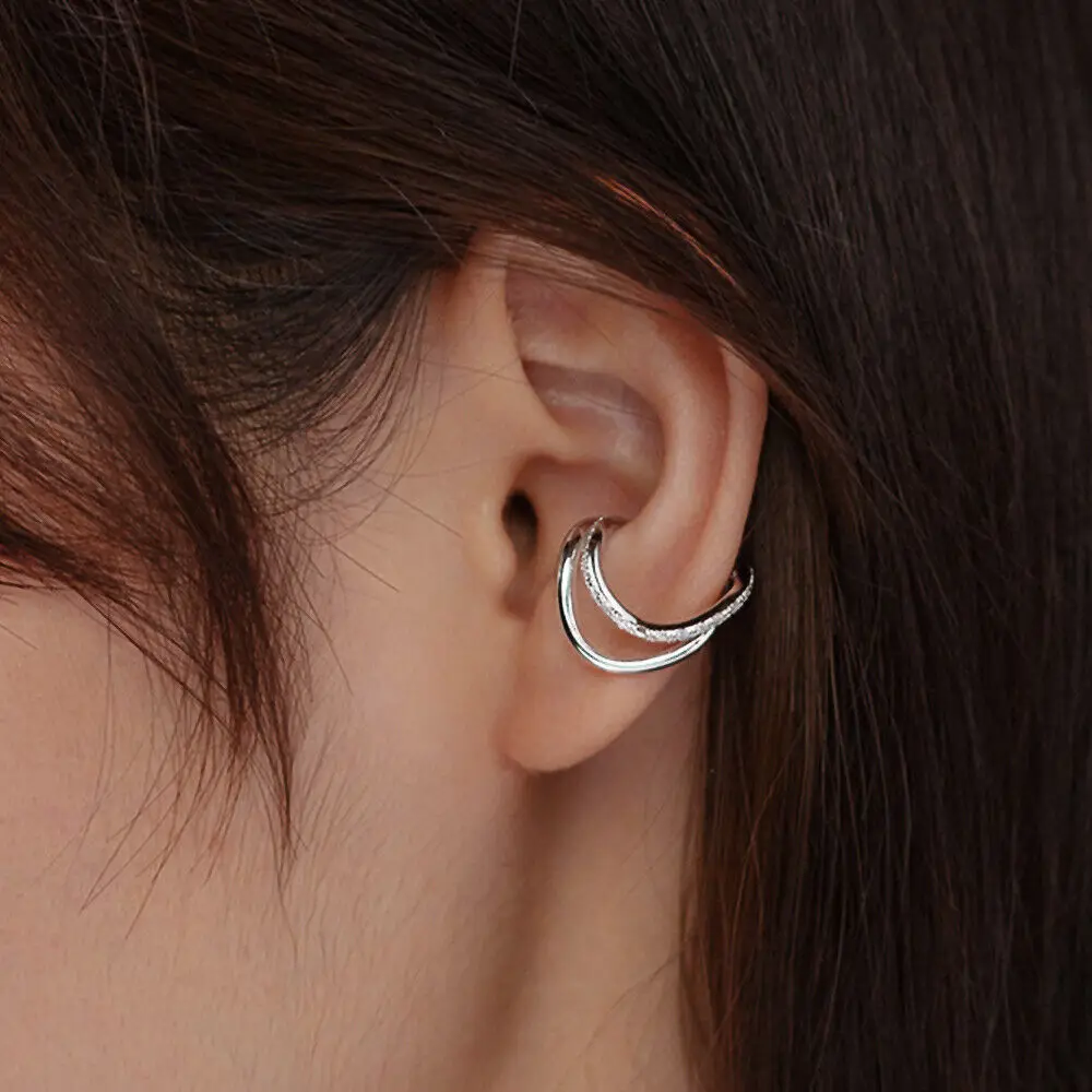 

SINGLE 925 Sterling Silver 2 Layers Wavy Ear Cuff Clip-on Earring A4271