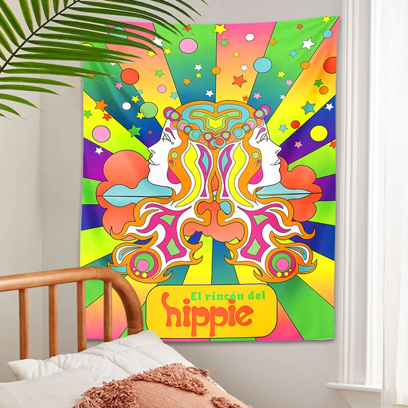 

Vintage Hippie Tapestry Wall Hanging 70s Retro Rainbow Sunshine Aesthetic colorful Trippy Decor Home Decoration Bedroom Mural