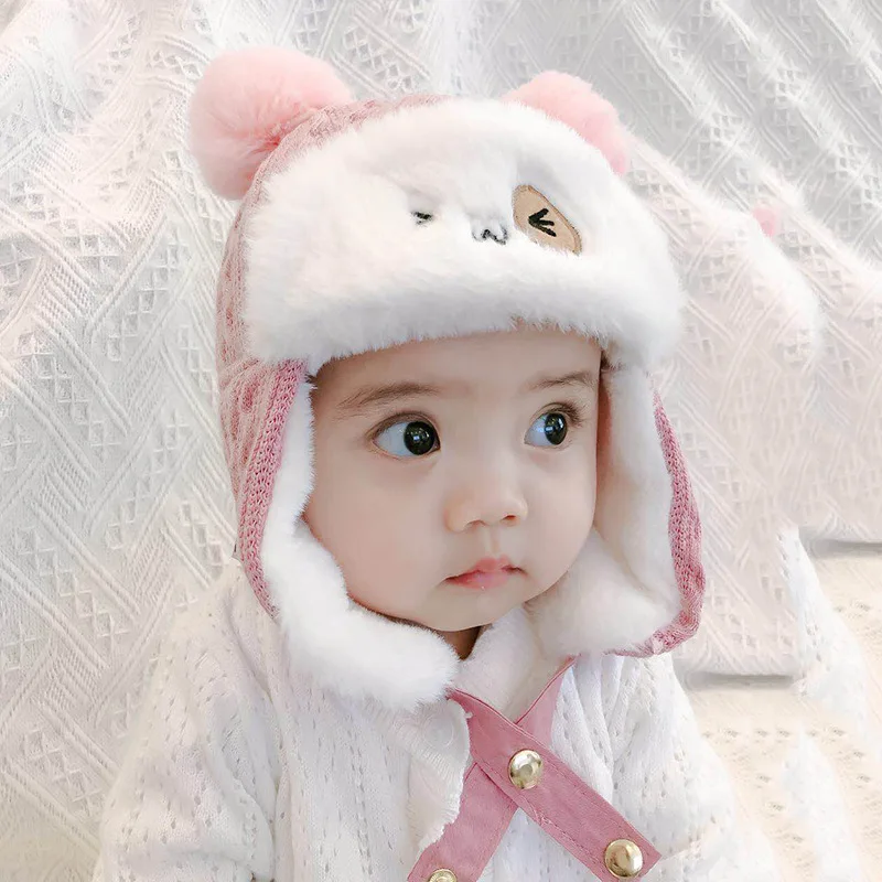 

Korean Baby Hat Boys Girls Winter Children Thicken Windproof Ear Protection Kids Warm Hats Autumn Plush Windproof Ear Protection