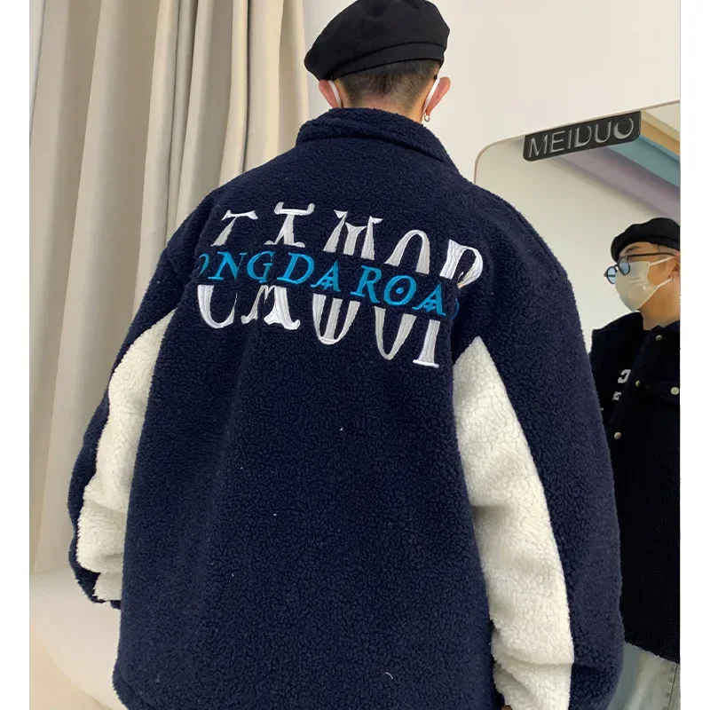 Мужское зимнее хлопковое пальто из овечьей шерсти повседневное флисовое в