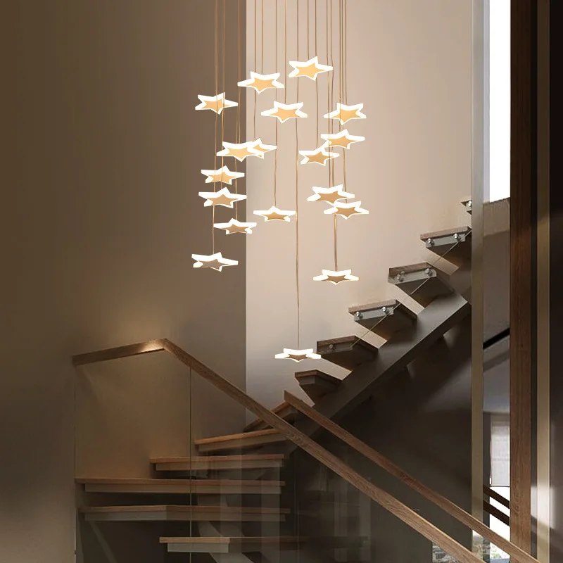 

Modern LED Chandelier Light for Villa Hotel Lobby Loft Acrylic Stars Lighting Fixtures Stairs Decor Hanging Pendant Lamps
