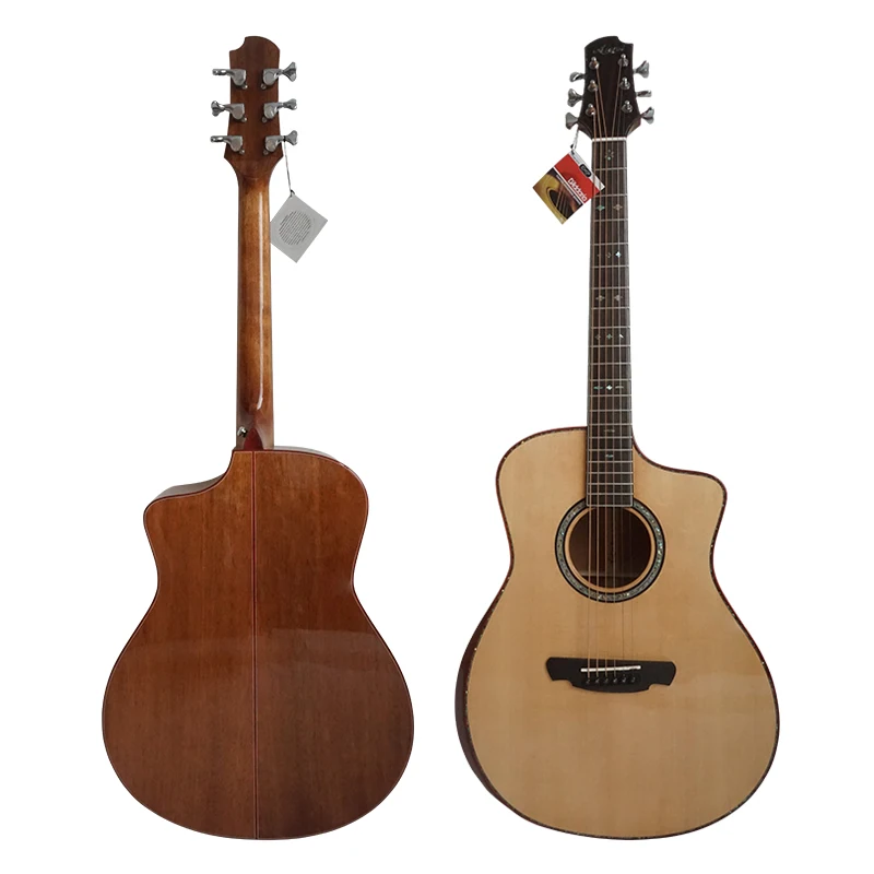 

Wholesale price gloss finish Aiersi brand Cutaway all solid Mahogany Body steel string solo acoustic guitar
