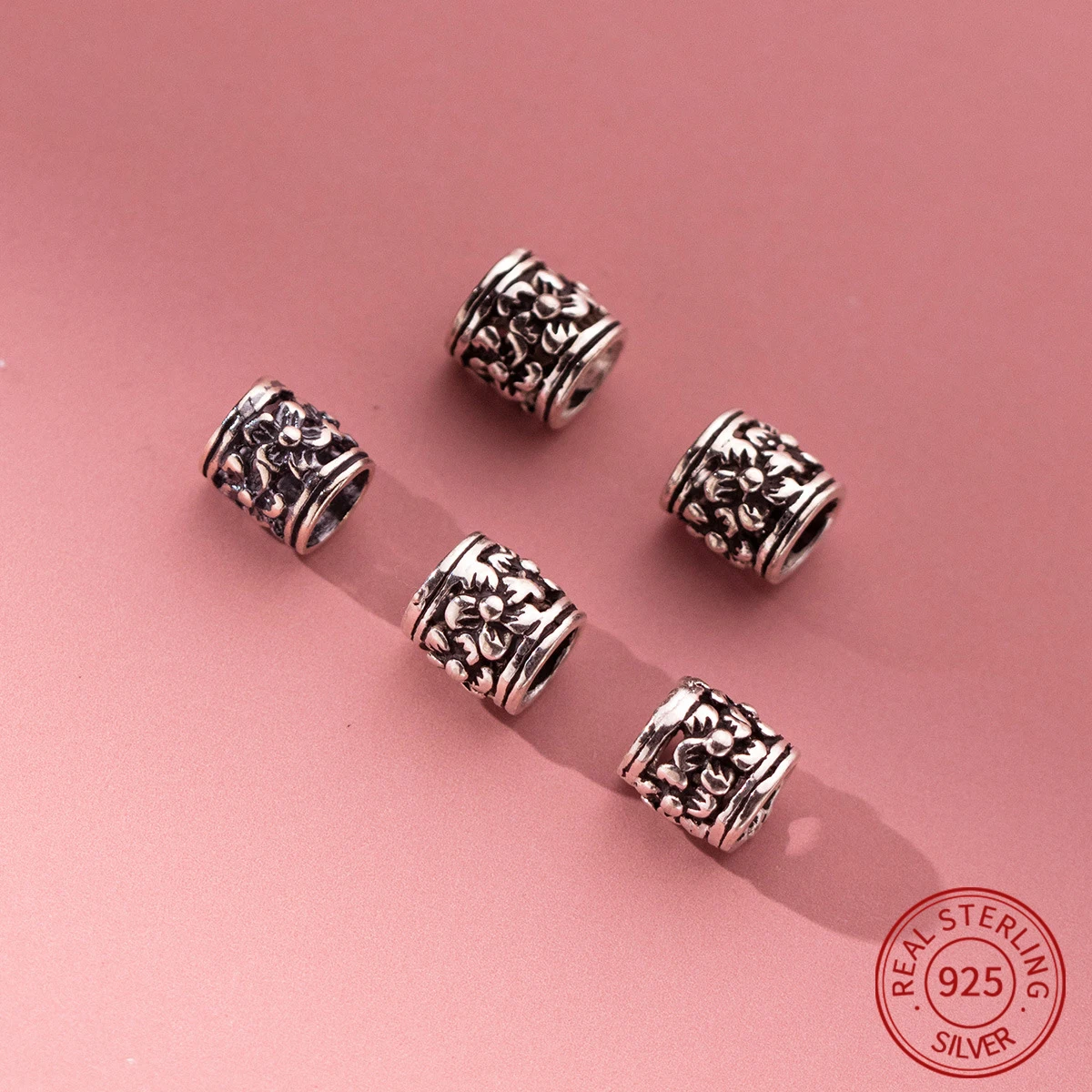 

S925 Silver Retro Marcasite Hollow Pattern Short Tube Spacer Beads for DIY Bracelet for Jewelry Making Supplies Findings