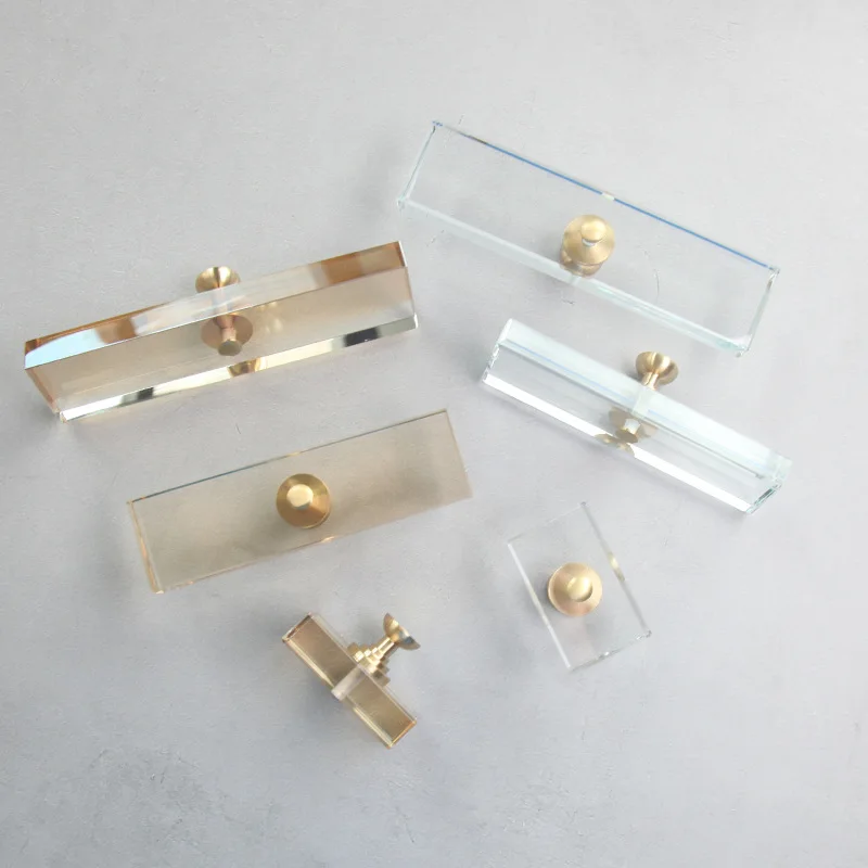 

Square Shape Design Crystal Glass Knobs Cupboard Drawer Pull Kitchen Cabinet Door Wardrobe Brass Handles Hardware