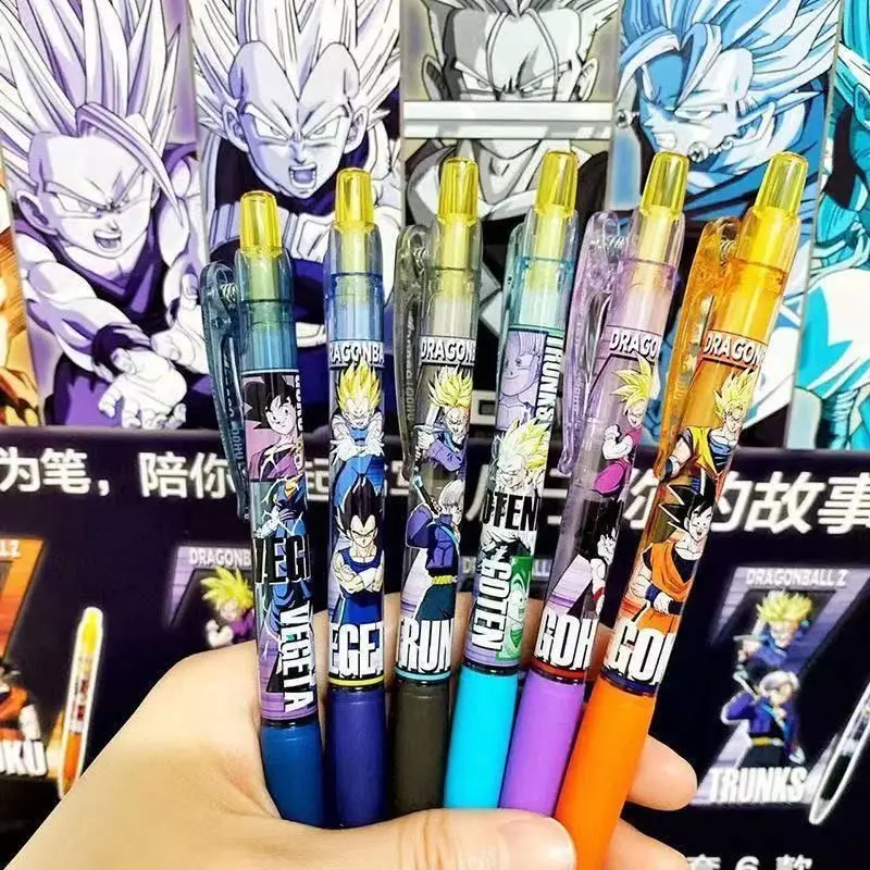 Фото Новая гелевая ручка Dragon Ball с Гоку, мультяшная, Супер Сайян, нажимная, для студентов, канцелярские товары, 0.5 мм, черная, оптом, подарок на праздник №5