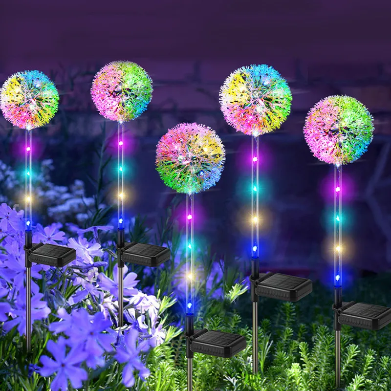 2022 LED Solar Light Dandelion Flower Ball Outdoor Waterproof Garden Lawn Stakes Lamps String Yard Birthday Decoration Christmas