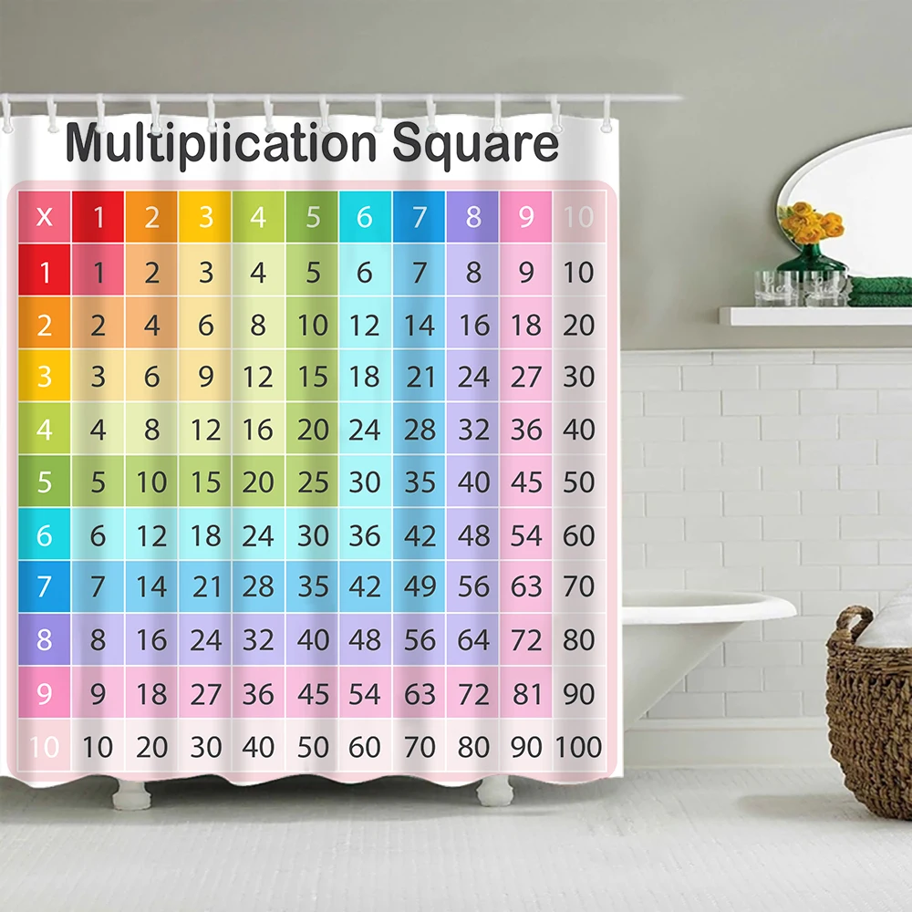 

Math Shower Curtain Multiplication Table Polyester Waterproof Shower Curtains Educational Style Bathroom Bath Curtain with Hooks