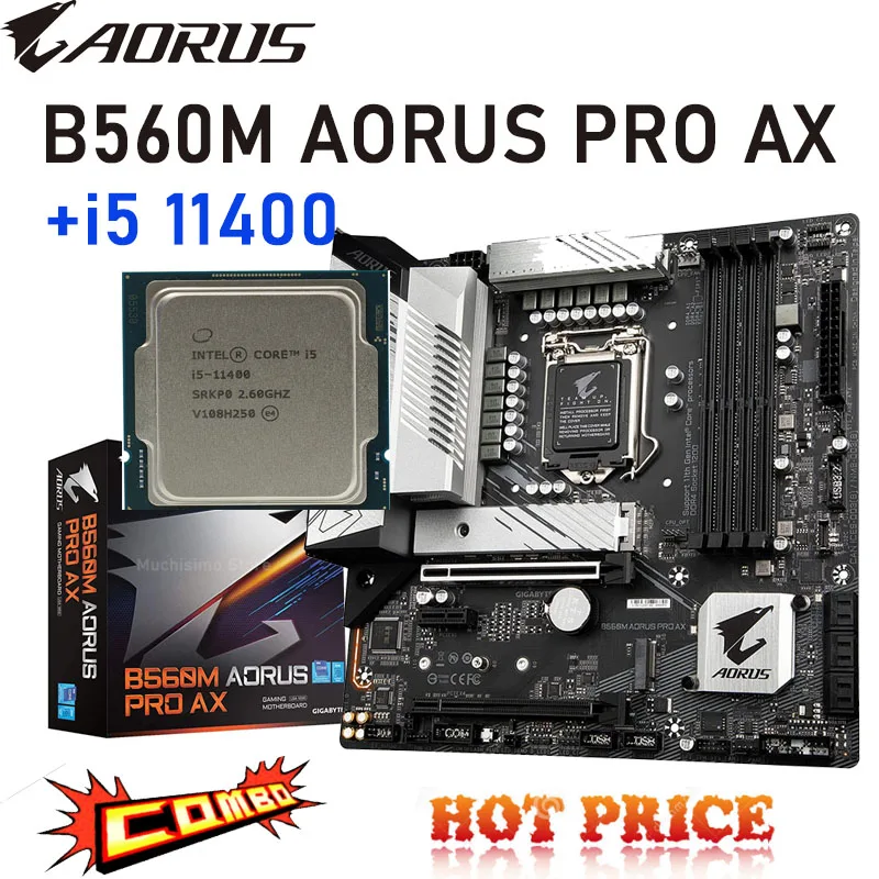 

Intel i5 11400 CPU LGA 1200 + Gigabyte B560M AORUS PRO AX Motherboard Combo 128GB DDR4 3200 PCI-E 4.0 Intel B560 Mainboard New