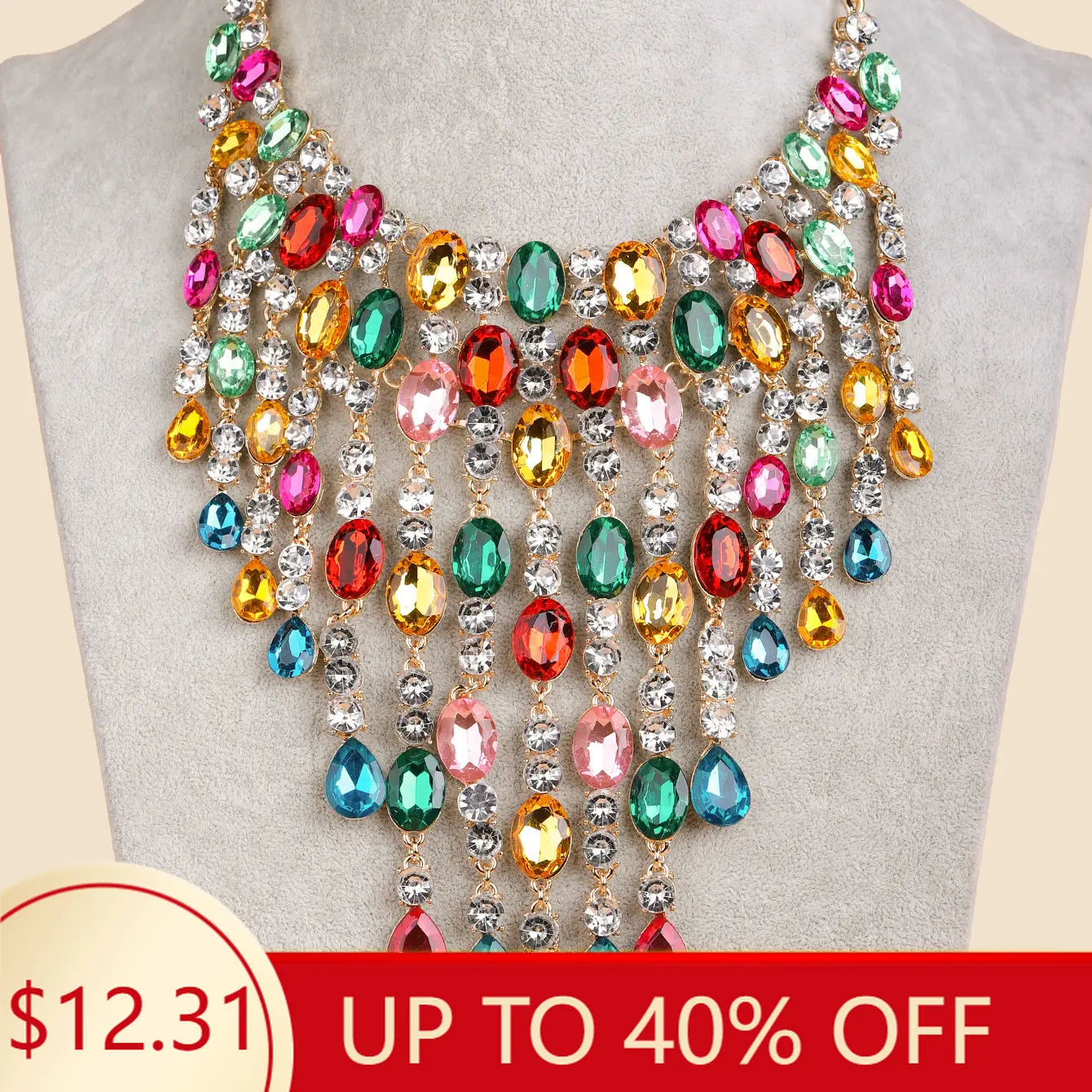 

Fashion Maxi Clear Crystal Choker Necklace for Women Long Tassel Statement Necklace Pendants Chunky Collar Jewelry Wholesale