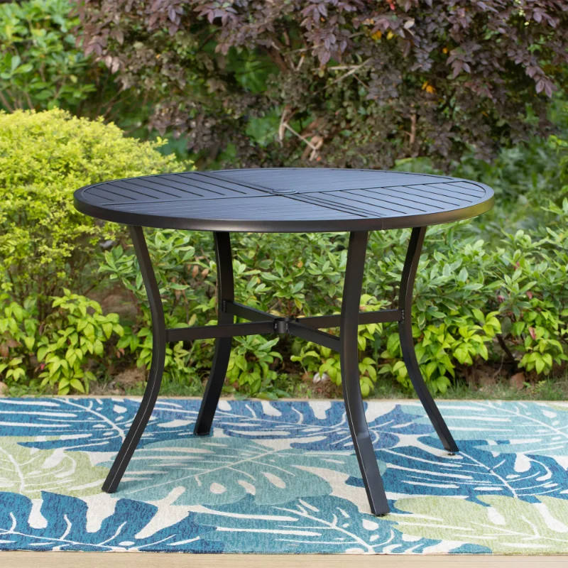 

MF Studio Round Patio Dining Table Metal Table with Umbrella Hole, Black