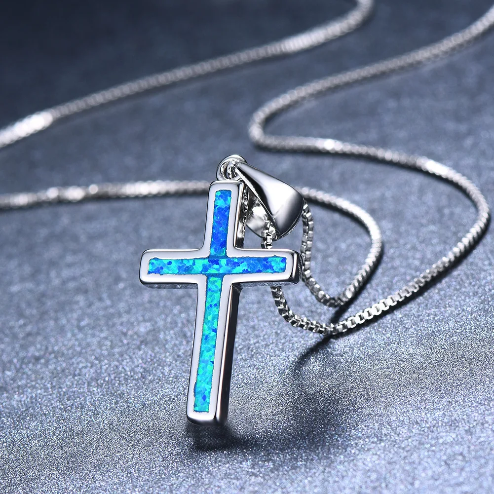 

Fashion Women Enamel Cross Pendant Necklace for Girl Crystal Chain Necklace Opal Filled Accessory Luxury Punk Party Jewelry