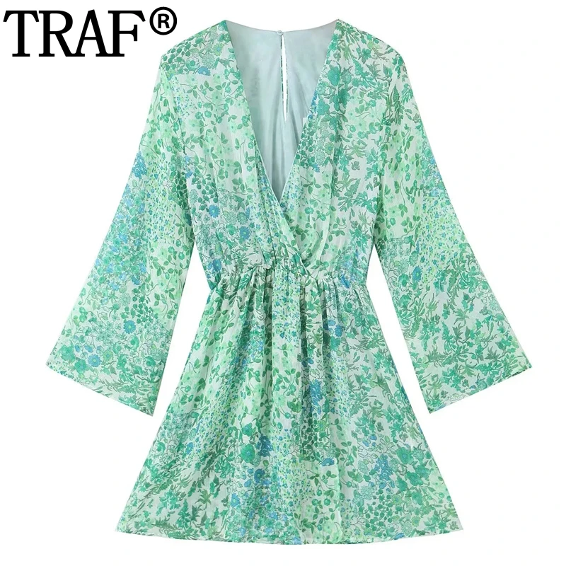

TRAF 2023 Female Short Jumpsuit Print Floral Women's Jumpsuit Long Sleeve Summer Woman Jumpsuit Ruched Holiday Combishort