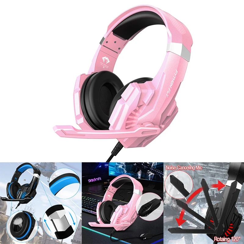 

Игровая гарнитура PYTHON FLY для PS4, ПК, наушники с выдвижным и гибким микрофоном, мягкие наушники с памятью для ноутбука