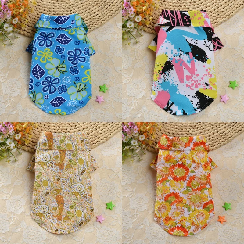 

Летние футболки для домашних животных, дышащая крутая одежда, Пляжная рубашка для морского щенка, рубашка для собаки с цветочным принтом, фу...