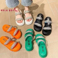 casual new fashion muffin thick bottom parallel bright diamond edge candy color casual wear slippers thick bottom outside slides