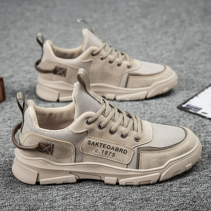 2022 Spring New Men Sports Shoes Vintage Style Runnnig Man Tooling Board Male Sneakers Non-Slip Air Mesh Beige |