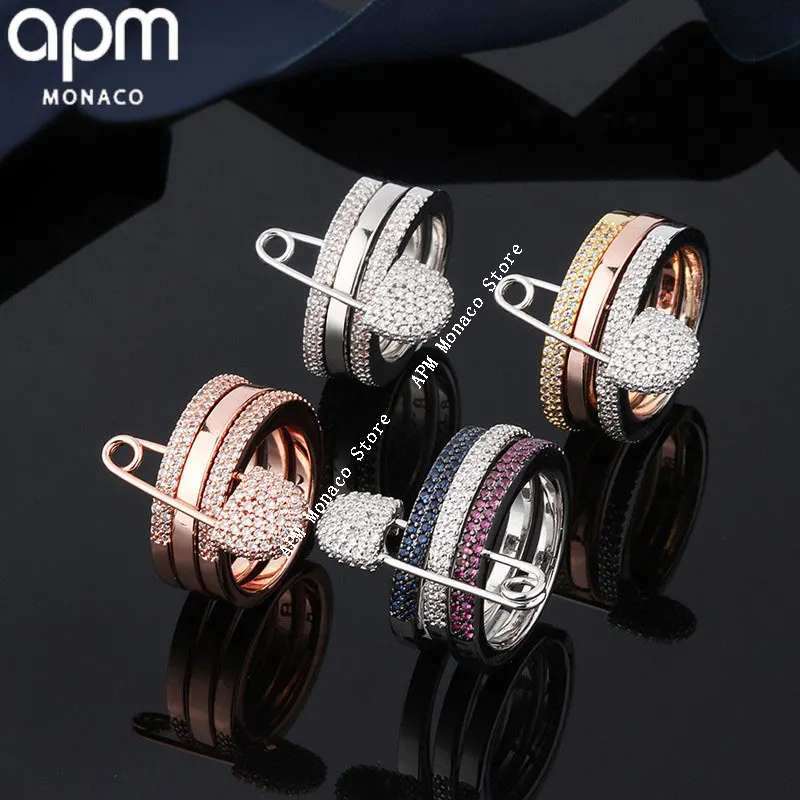 

APM Monaco S925 Sterling Silver Ring Three-layer Pin Personality Paper Clip Ring Women's Fashion Temperament Luxury Jewelry