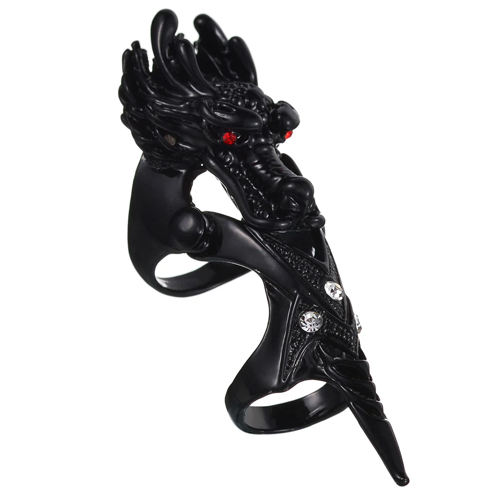 

MeMolissa High Quality Punk Men Women Gothic Rock Black Dragon Red Crystal Eyes Ring Knuckle Metal Full Finger Cospaly DIY Rings