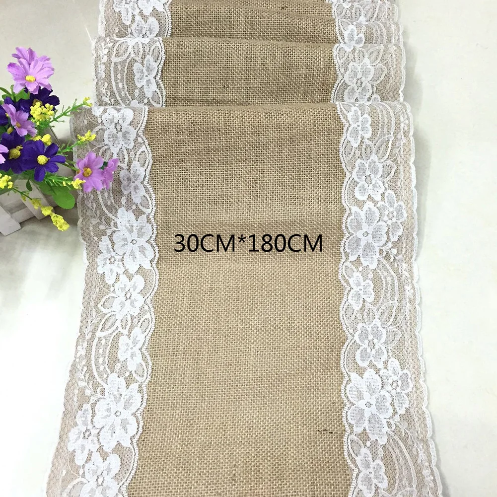 

Table Cover Table Runner 108/180/275cm Chair Sashes Festival Party Catering Hessian Lace Imitated Linen Sewed Edge