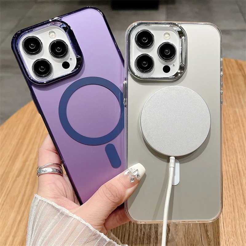 Роскошный гальванический магнитный беспроводной зарядный чехол Fase для iPhone 15 Pro Max