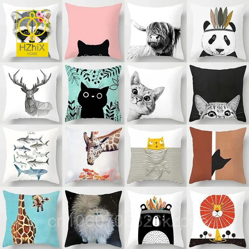 

Cute Animals Throw Pillowcase Decorative Cushion Cover Cat Koala Giraffe Prints Pillowcover Kindergarten Children's Room Decor