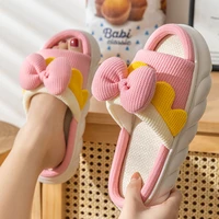 soft linen slippers womens summer thick bottom home slippers cute bow couple four seasons non slip cotton and women slippers
