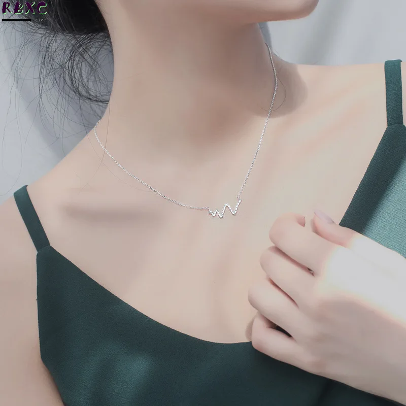 

S925 Silver Necklace female collarbone chain Korean version Japanese Korean versatile heartbeat pendant accessories summer long