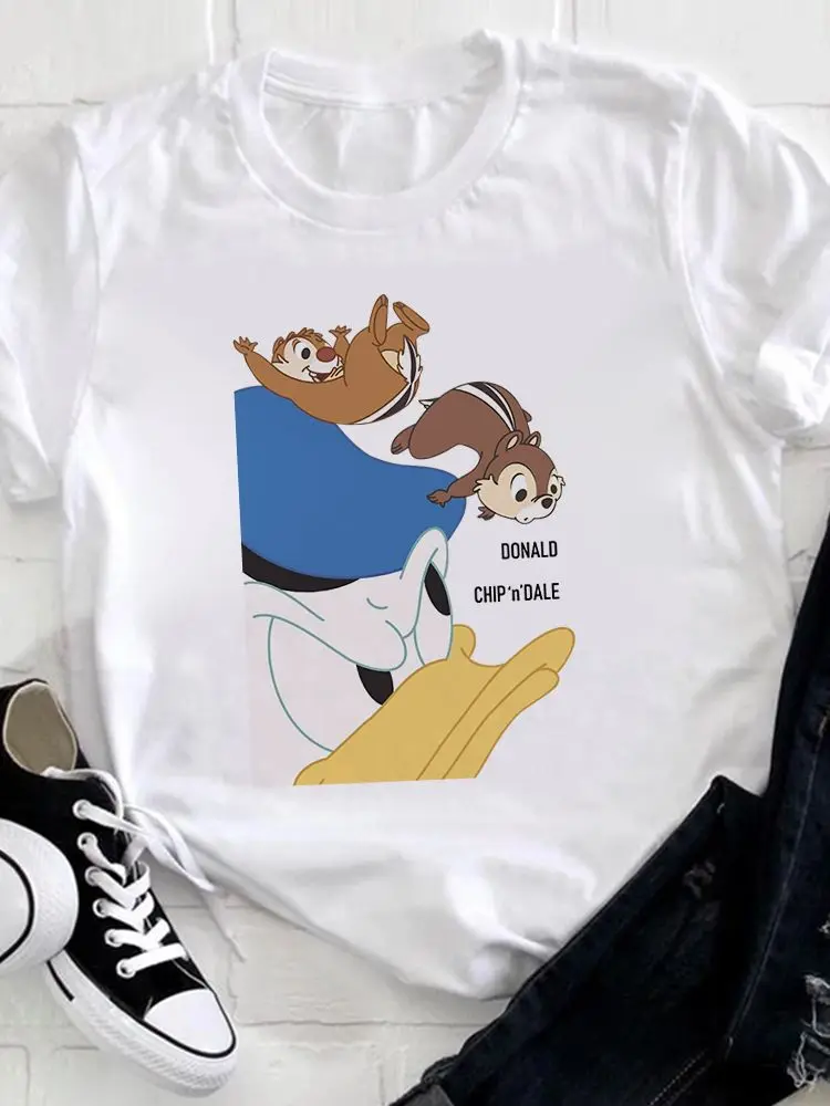 

T Shirt Disney Women Chip 'n' Dale Cartoon Print Funny Donald Duck Tshirt Trendy Comfy White Creativity Disney Brand T-Shirt