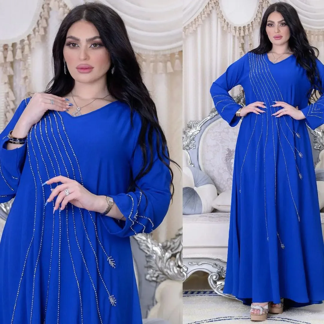 

Ramadan Eid Dubai Abaya Kaftan Long Dress Robe Islam Clothing Long Sleeves Diamond Abayas Dresses For Women Robe Musulman Femme