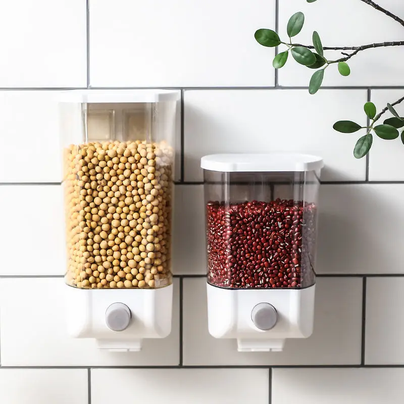 

Automatic Wall Mounted Divided Coffee Bean Rice Cereal Dispenser Moisture Proof Racks Sealed Food Storage Box Container Jars
