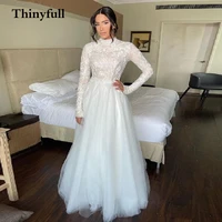 bohemian lace full sleeves long wedding dresses high neck vintage high neck pricess bridal gowns beach bridal dress