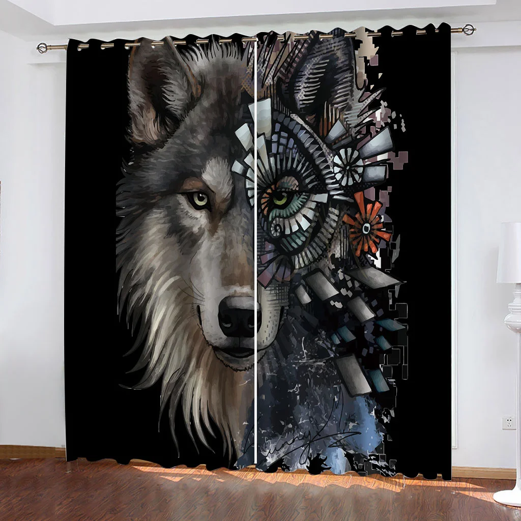 Готовые современные занавески с изображением дикого волка для детской спальни